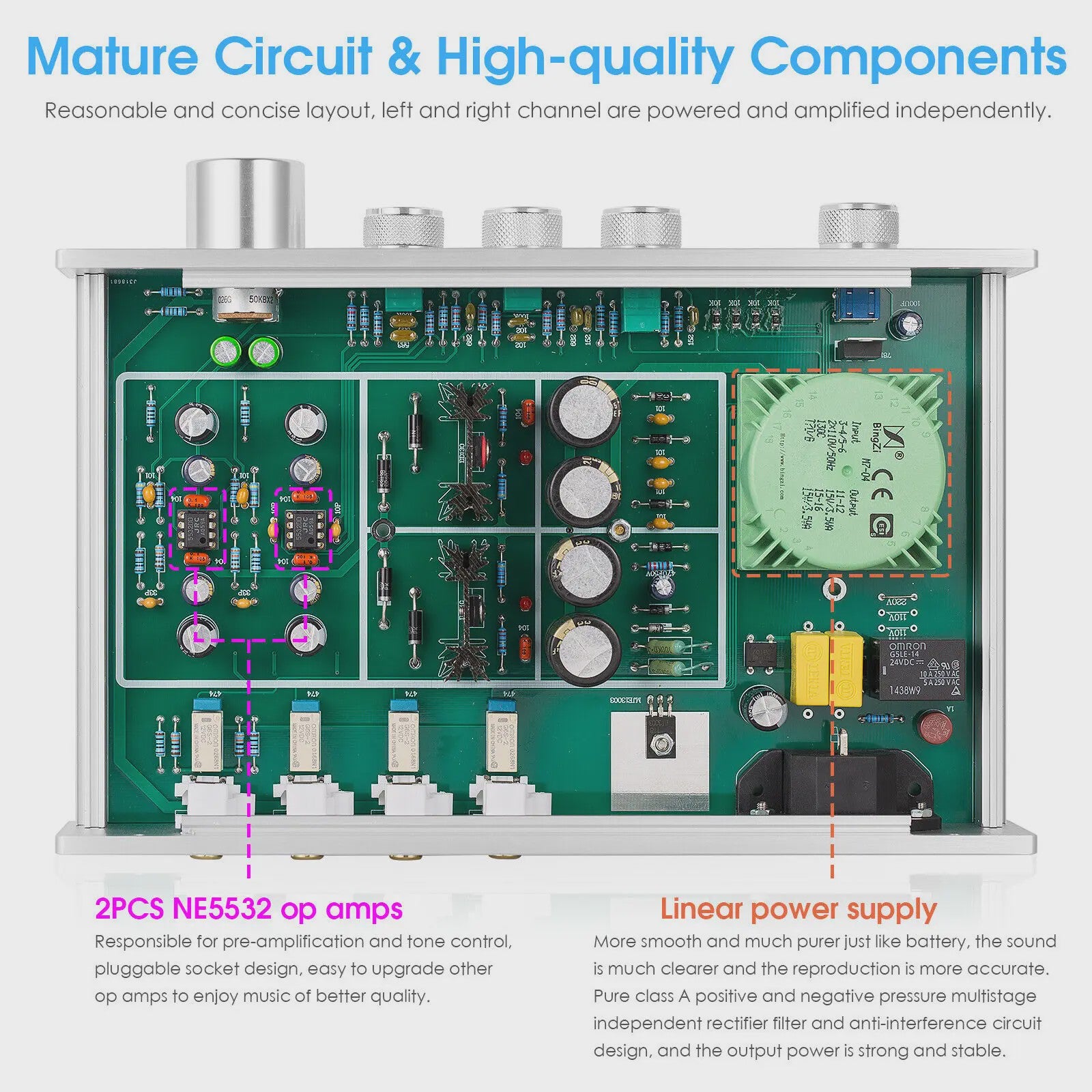 Nobsound HiFi 3-Weg Klasse A Digitale Stereo Preamplifier 2.0 Home Audio Preamp