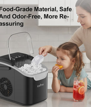 LOEFME Draagbare Mini Ijsmaker: Snel 12kg/24h IJs, 2 Maten, Desktop Model met Schep