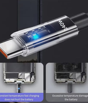 240W Nylon USB-C Snellader Kabel met LED Display - Snel Data en Opladen