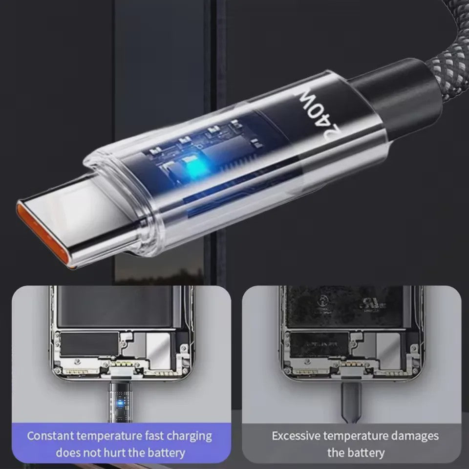 240W Nylon USB-C Snellader Kabel met LED Display - Snel Data en Opladen