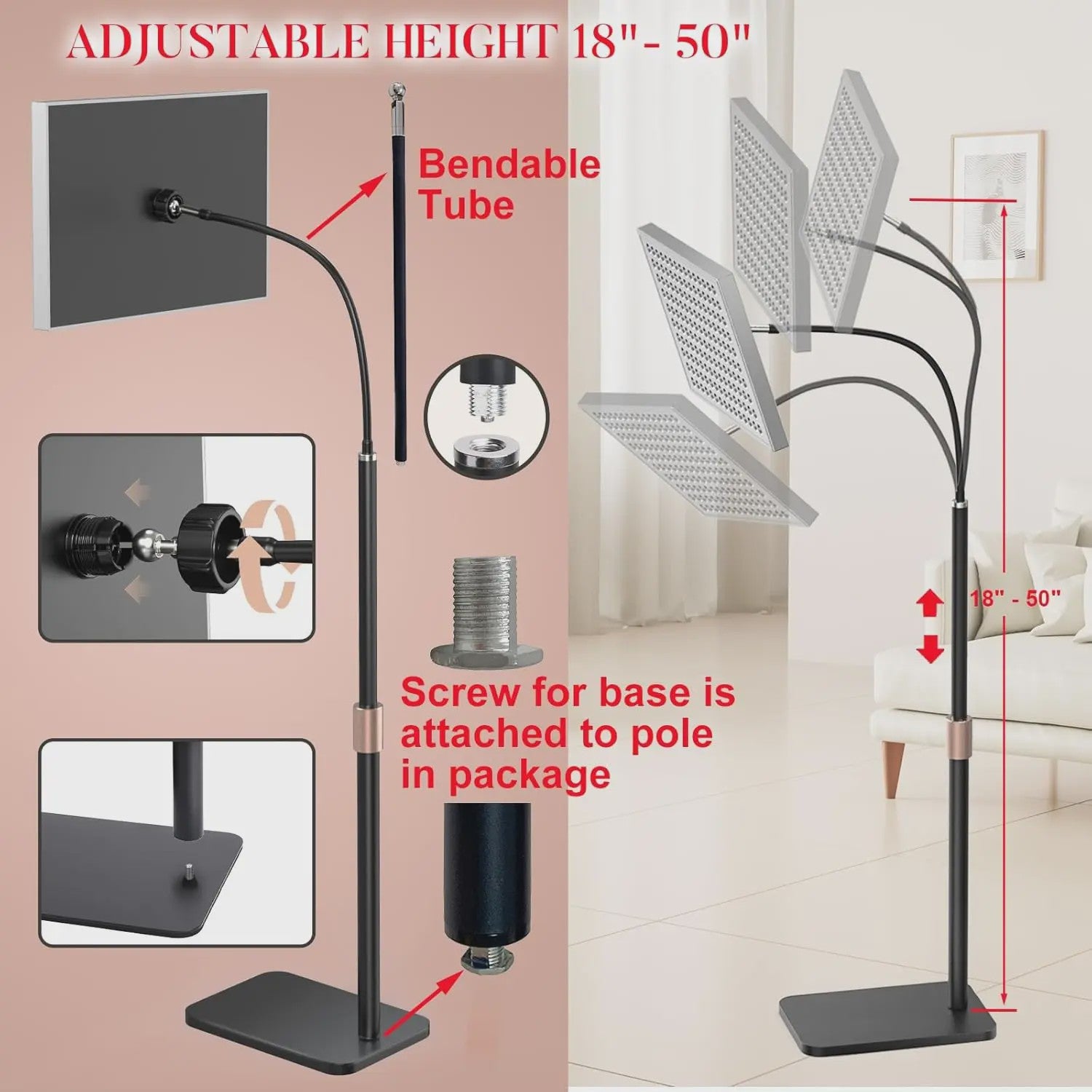 Roodlichttherapie Lamp met Verstelbare Standaard - 660nm & 850nm NIR LED