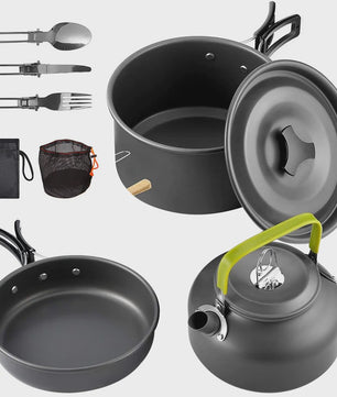 9-delige Camping Kookset: Draagbare Pan, Pot en Ketel voor Outdoor Avonturen