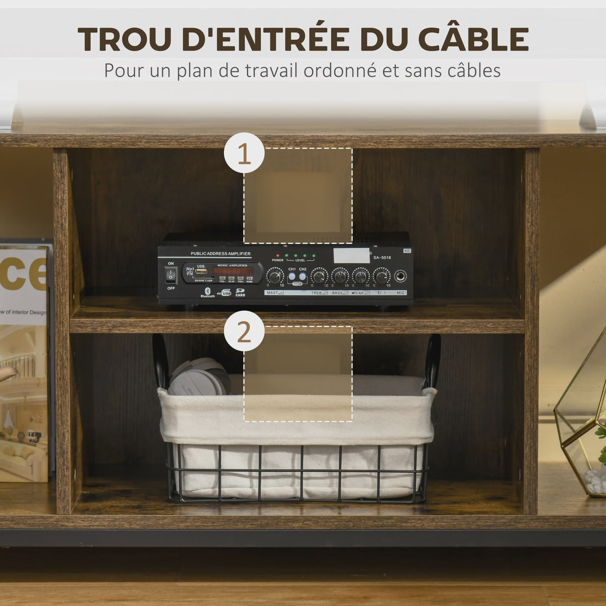 HOMCOM furniture TV cm TV TV furniture up to 55 inch with open compartments and adjustable shelf, industrial TV bench for bedroom, living room, rustic brown