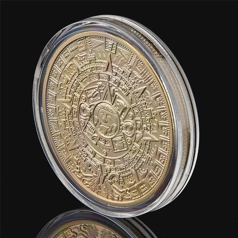 Gouden Azteken Zonnekalender Munt Mexico - Vintage Souvenir Collectible