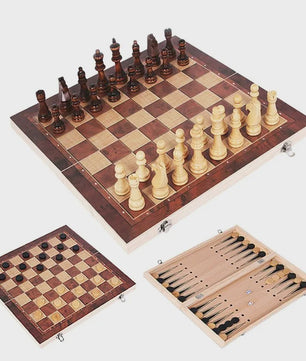 3-in-1 Bordspel Set: Schaak, Dammen & Backgammon - Entertainment voor Thuis en Reizen