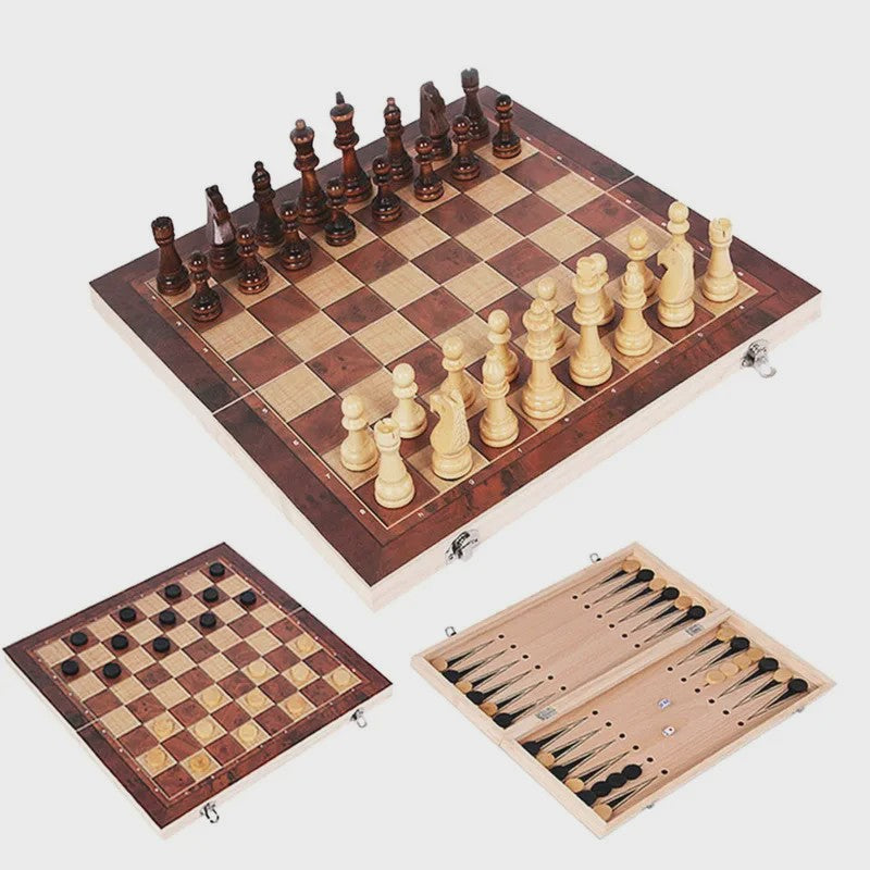 3-in-1 Bordspel Set: Schaak, Dammen & Backgammon - Entertainment voor Thuis en Reizen