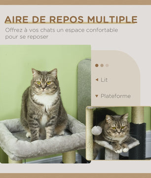 Kleine Kattentoren met Krabpaal en Hangbal - 48 cm Hoog - Grijs