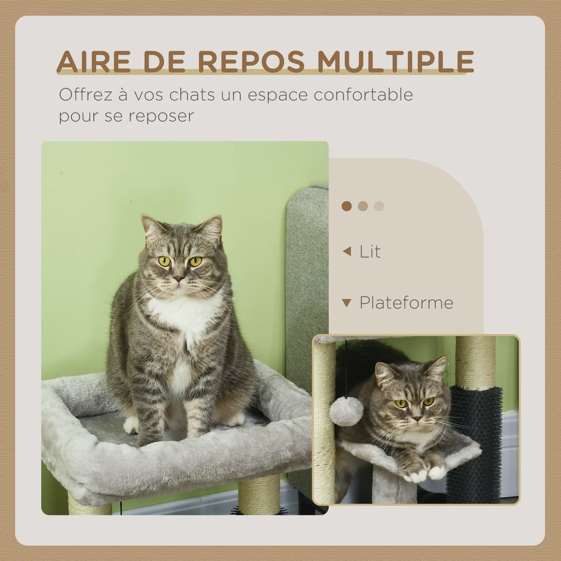 Kleine Kattentoren met Krabpaal en Hangbal - 48 cm Hoog - Grijs
