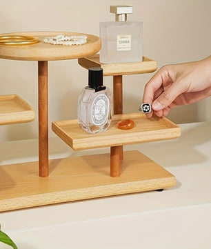 Houten Display Rek met Meerdere Niveaus - Stijlvolle Opberger voor Sieraden, Planten & Decoratie