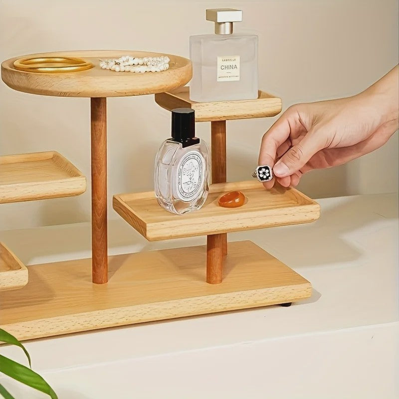 Houten Display Rek met Meerdere Niveaus - Stijlvolle Opberger voor Sieraden, Planten & Decoratie