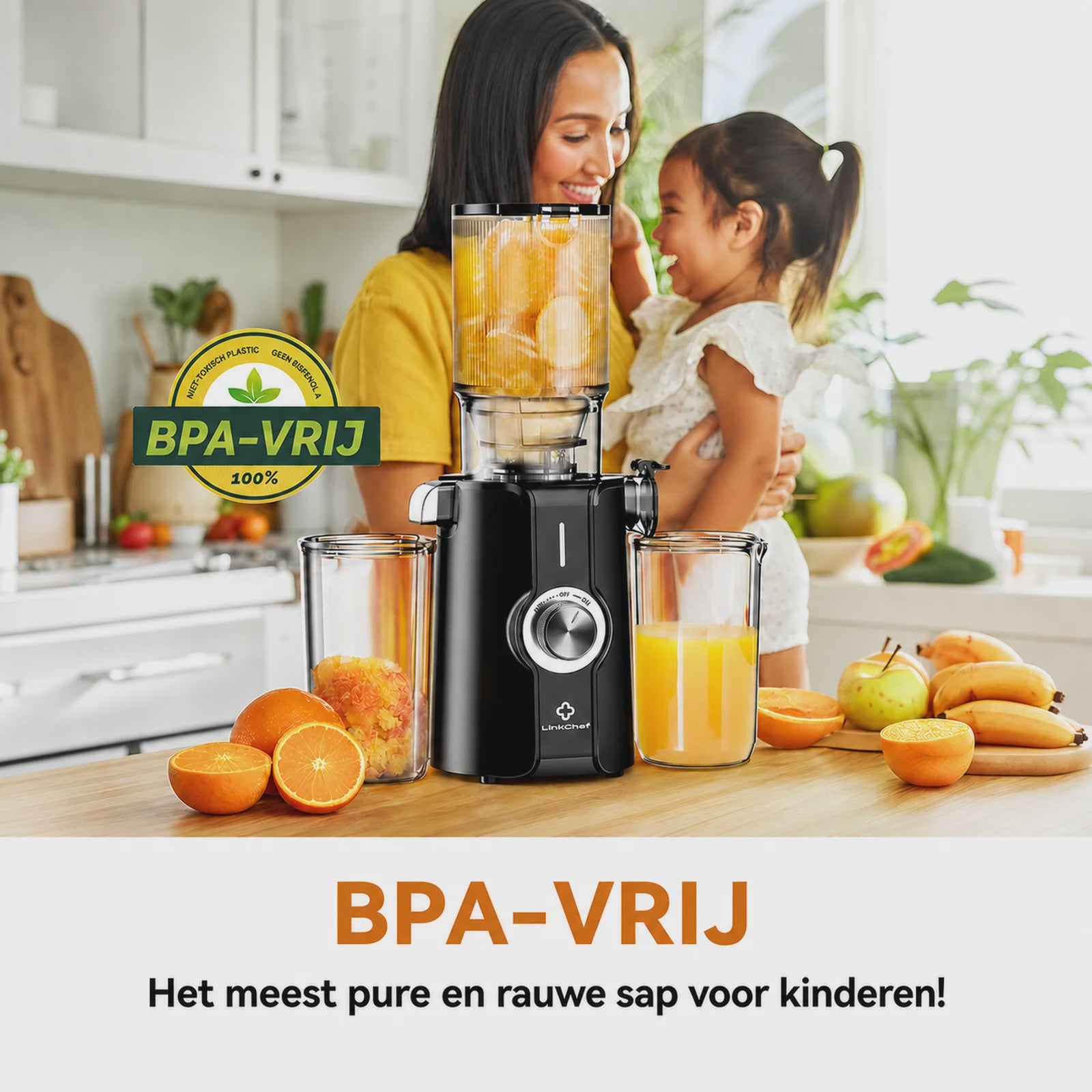 Krachtige Slow Juicer met 200W Motor en Extra Brede Opening - BPA-Vrij