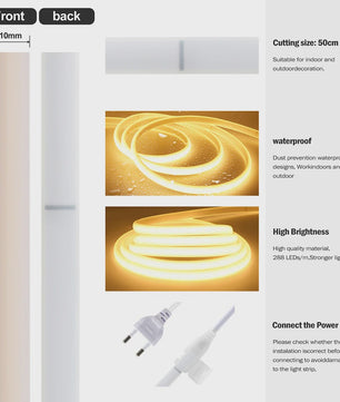 220V COB LED Neon Strip - Dimbaar, Waterdicht, Flexibel - Warm/Natuurlijk Wit