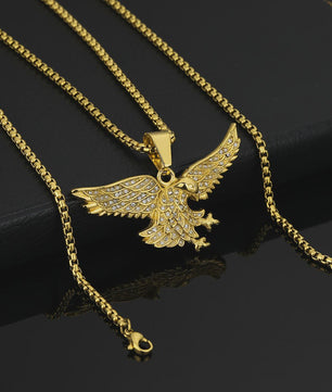 Gouden Eagle Hanger Ketting met Bling - Roestvrij Staal Iced Out Dieren Sieraad voor Heren & Dames