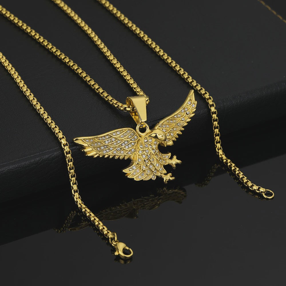 Gouden Eagle Hanger Ketting met Bling - Roestvrij Staal Iced Out Dieren Sieraad voor Heren & Dames
