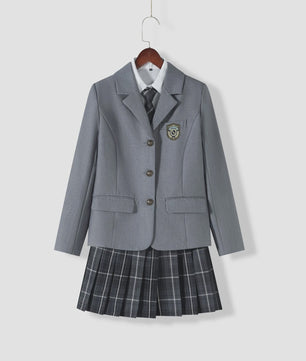 Japans JK Uniform Set: Preppy Blazer met Geruite Plooijurk - Schoolkleding Dames Herfst/Winter