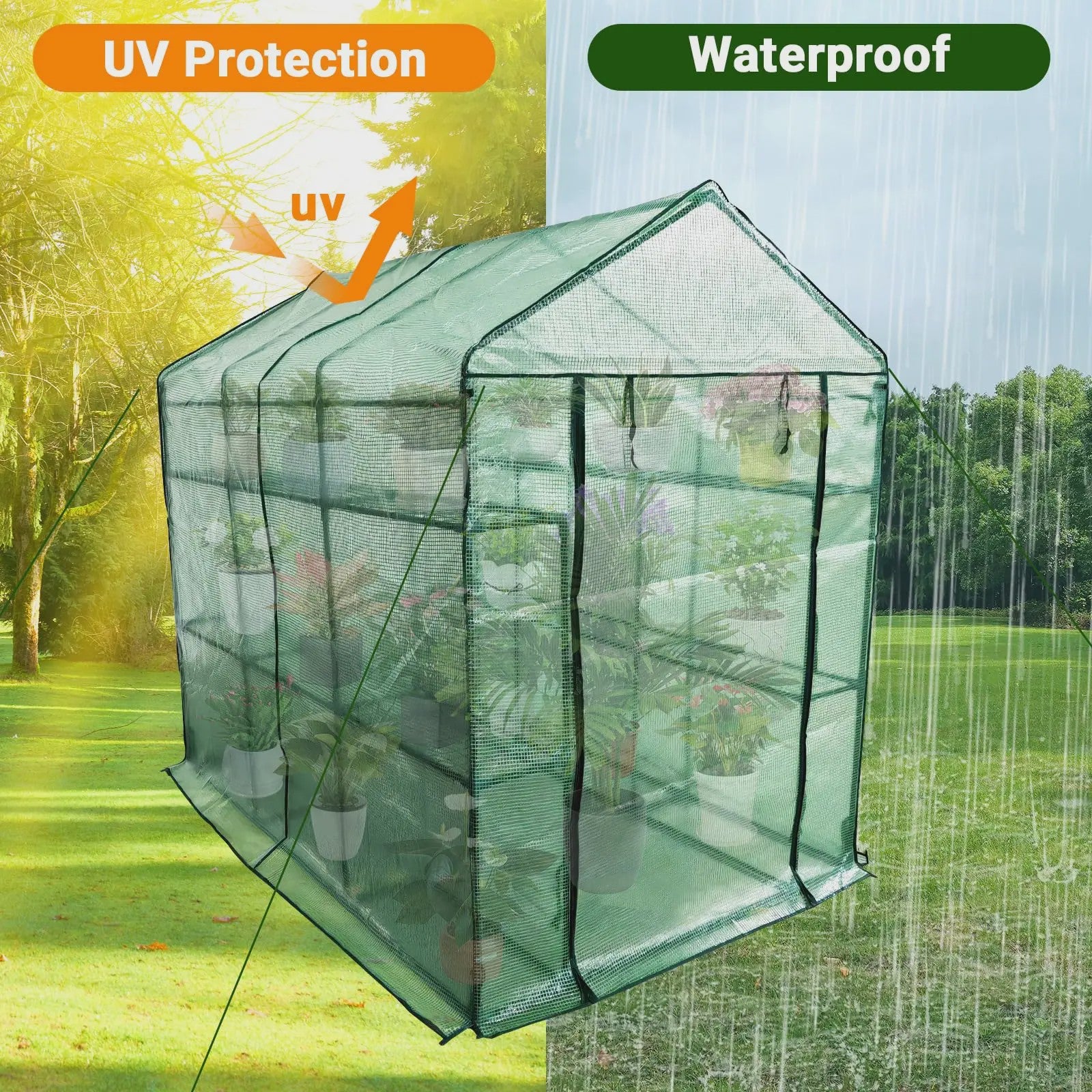 Walk-in Tuinkas 142x210x190cm met 9 Legborden - Waterdicht & UV-beschermend