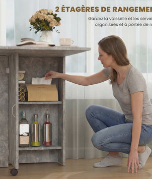 HOMCOM Multifunctionele Klaptafel - Eetkamertafel op Wielen met 2 Opbergvakken - 140x75x74 cm