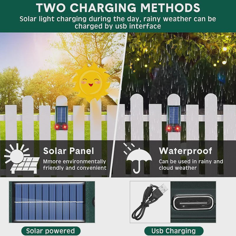 Solar Dier Afweerder met Ultrasone Geluid & LED Licht - Buiten & Binnen