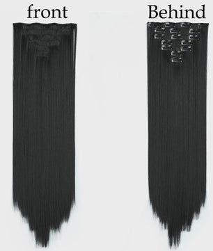 24 Inch Clip-in Haarverlenging - 7 Delig Set met 16 Clips - Synthetisch Recht Haar (Blond & Zwart)