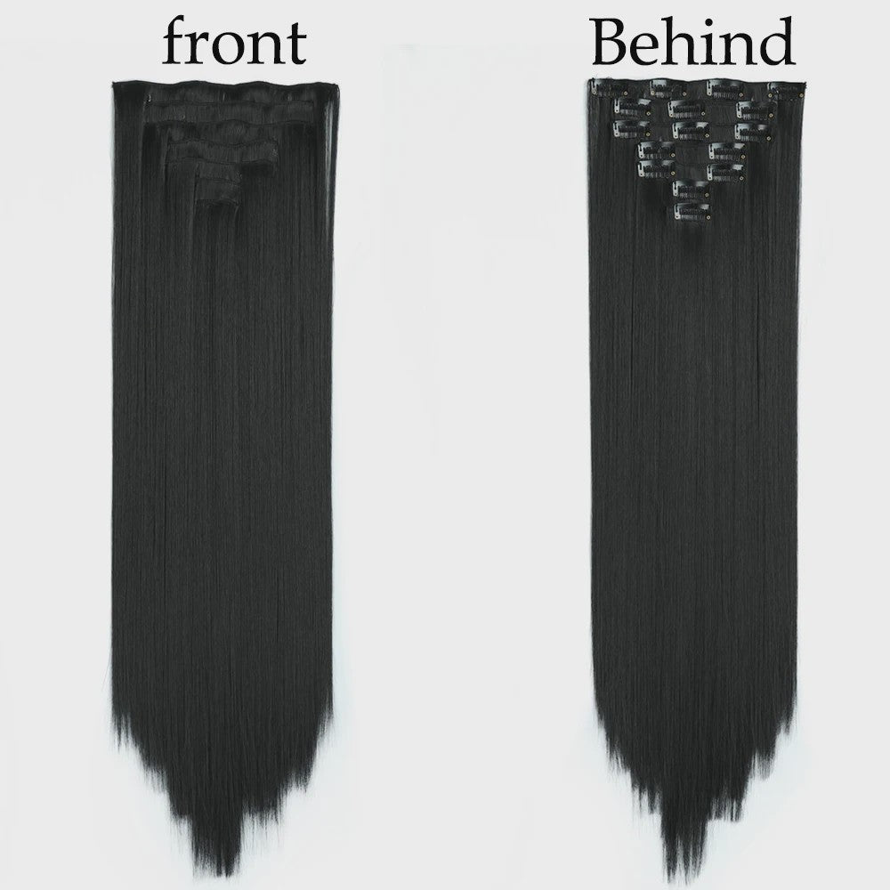 24 Inch Clip-in Haarverlenging - 7 Delig Set met 16 Clips - Synthetisch Recht Haar (Blond & Zwart)