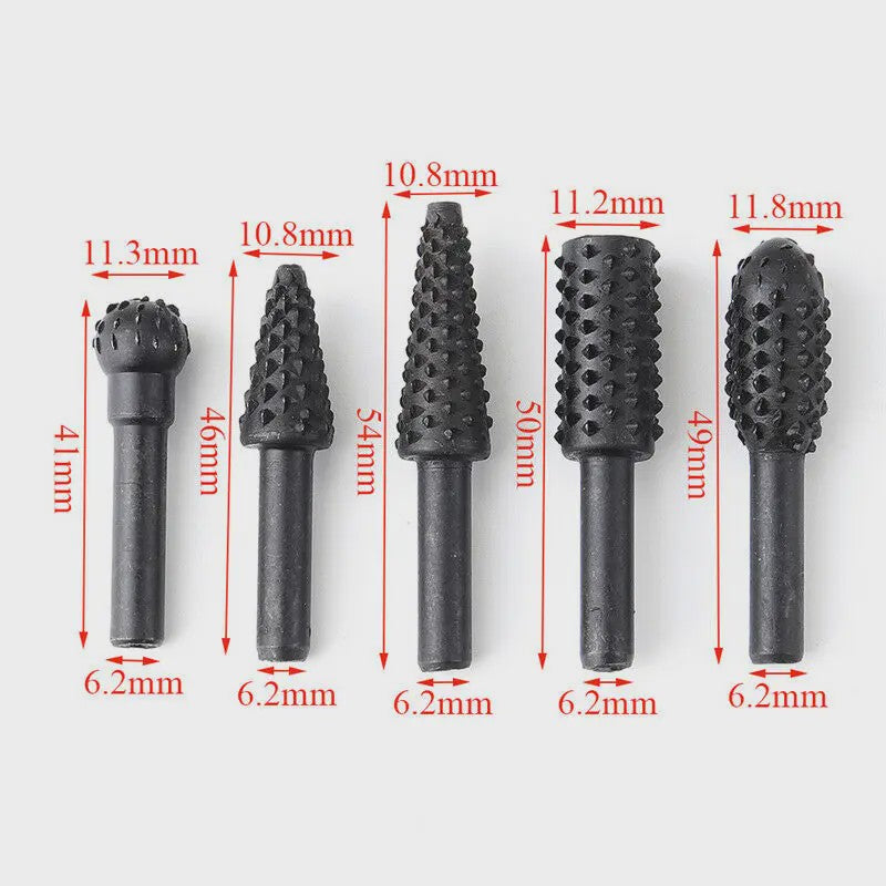 5-delige Houtsnijset Boren - Rotatie Burr Bits voor Houtbewerking