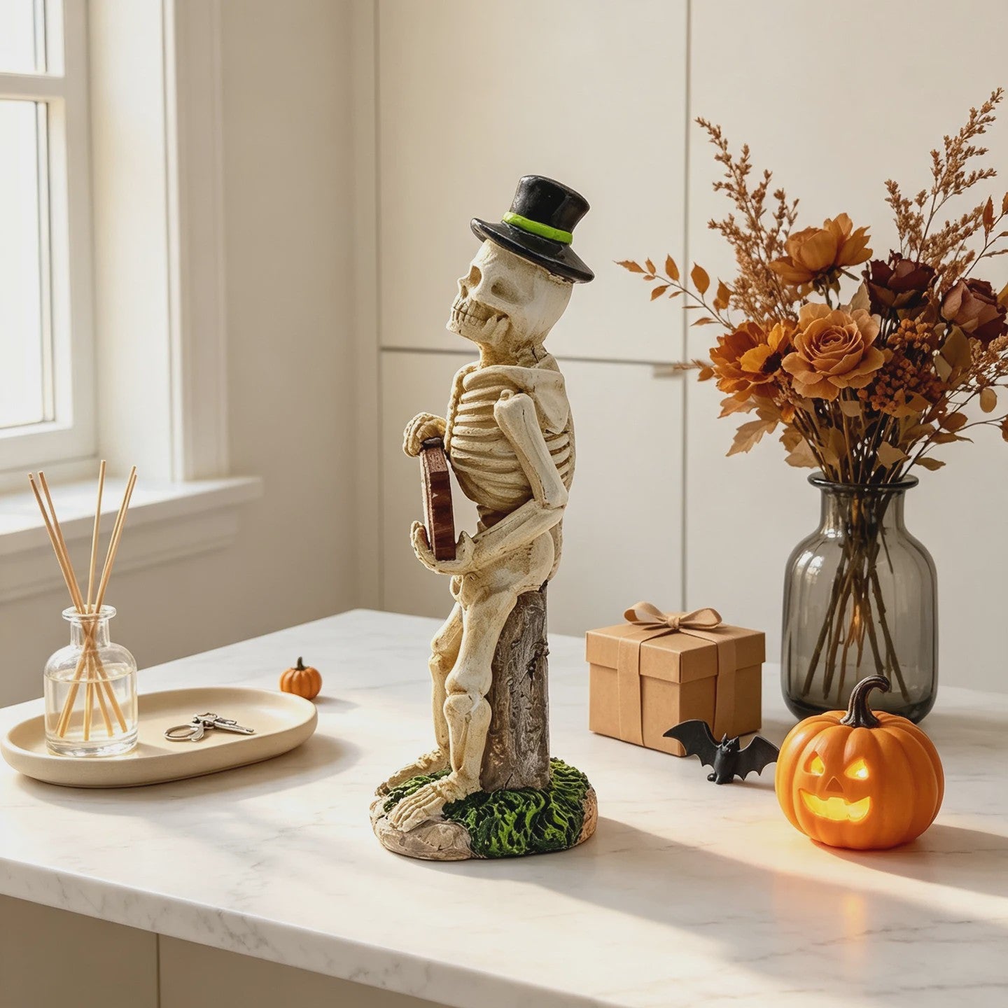 Halloween Skelet Figuur met 'Spooky' Bord - Spookachtige Decoratie voor Huis & Feest