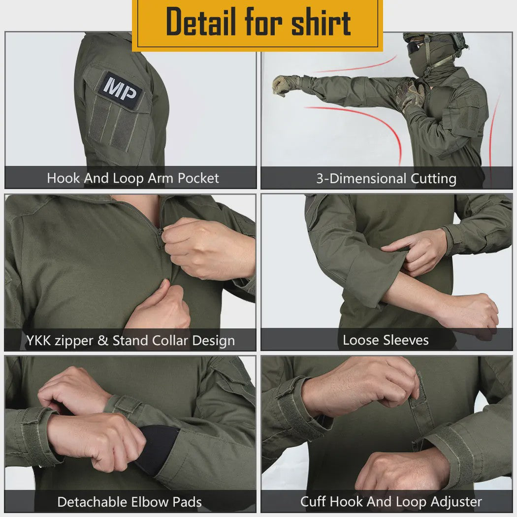 IDOGEAR G3 Combat Uniform Set Heren - Tactische Kleding Set met Broek en Shirt - Zwart/Ranger Groen