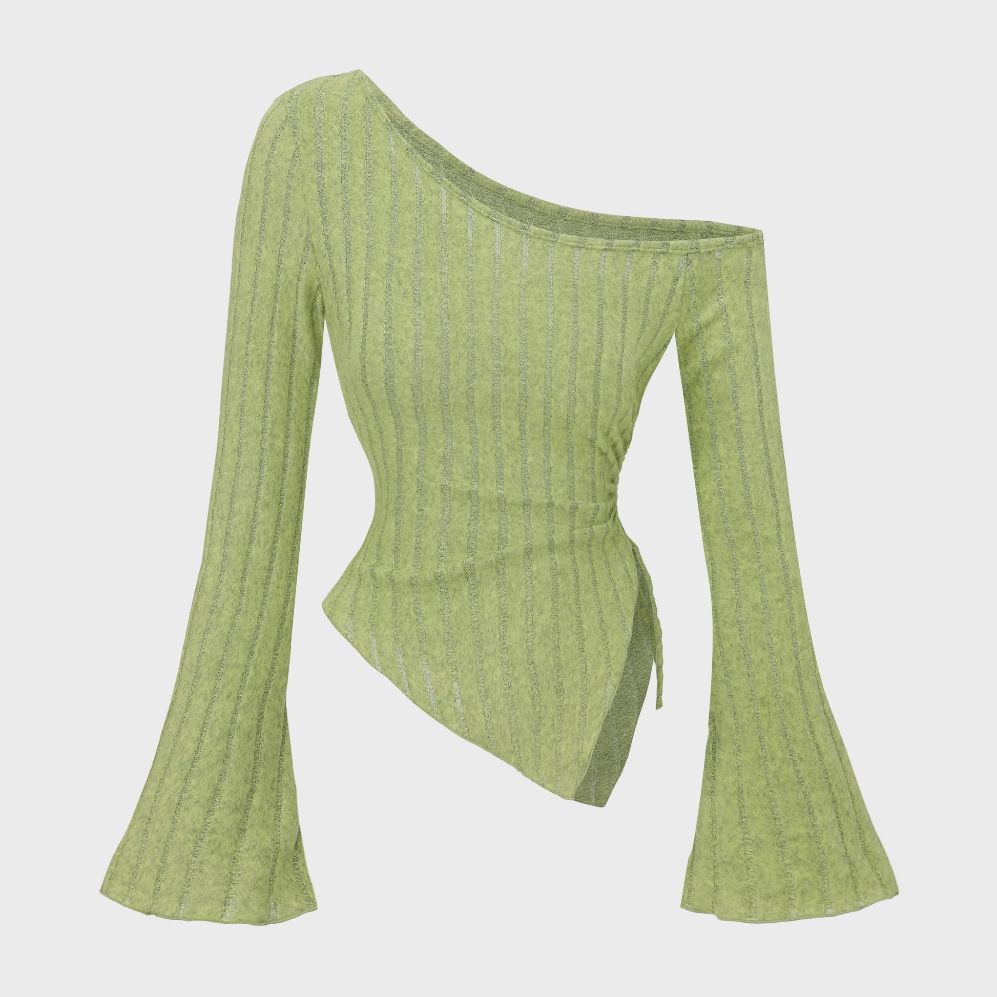 Dames Off-Shoulder T-shirt met Trompetmouwen en Asymmetrische Pasvorm