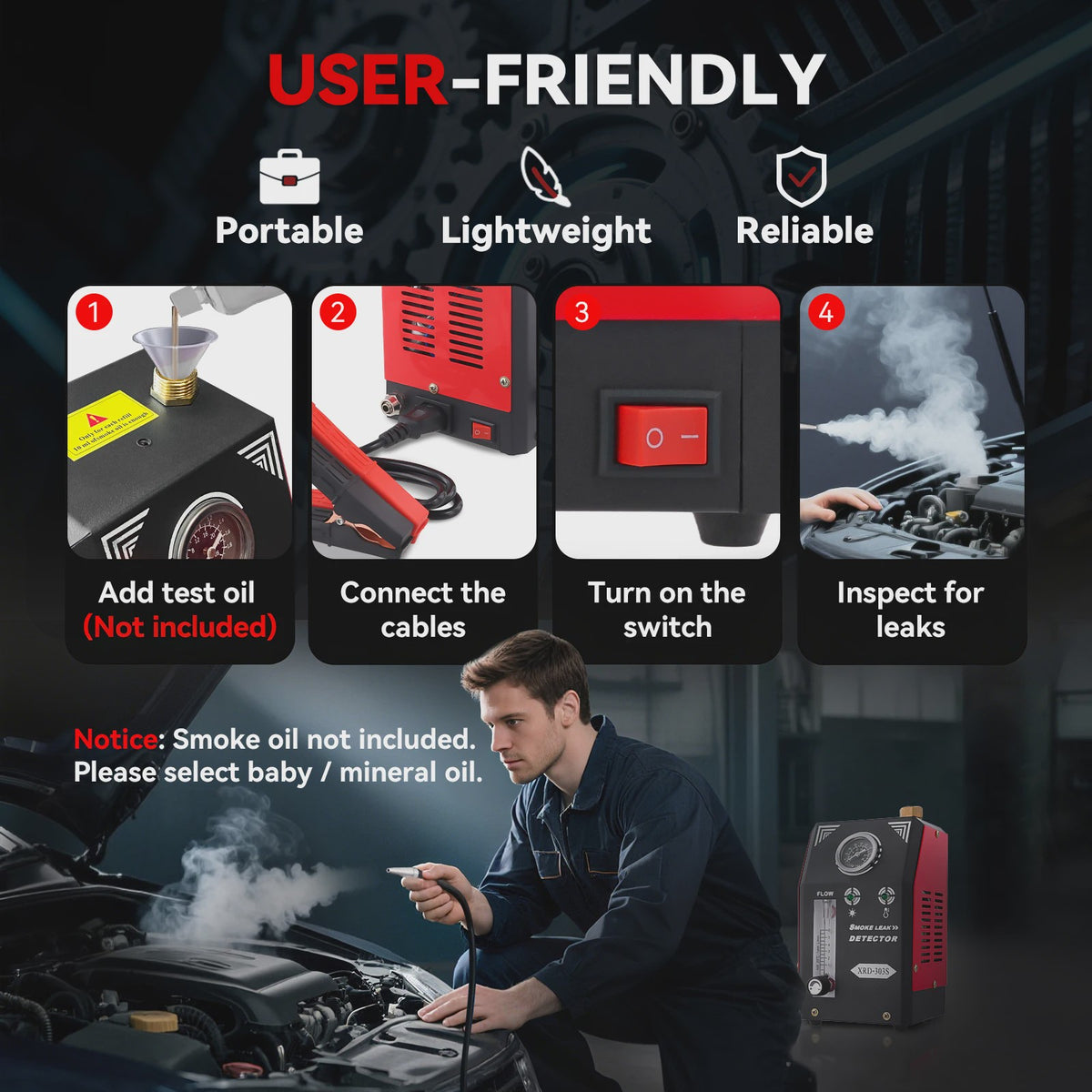Professionele Rookmachine & Lekdetector voor Auto's - Ingebouwde Pomp, Drukmeter & Flowmeter
