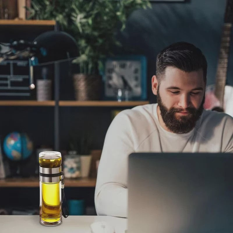 Dubbelwandige Glazen Theefles met Infuser - Lekvrij & Draagbaar