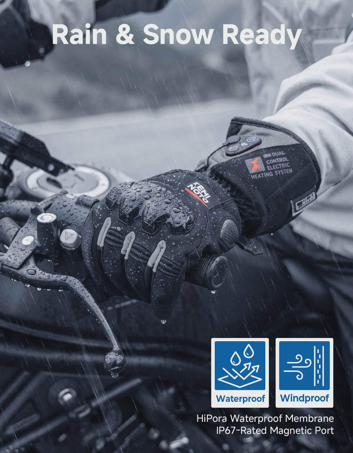 KEMIMOTO Verwarmde Motorhandschoenen - Waterdicht, Oplaadbaar & Warm voor de Winter
