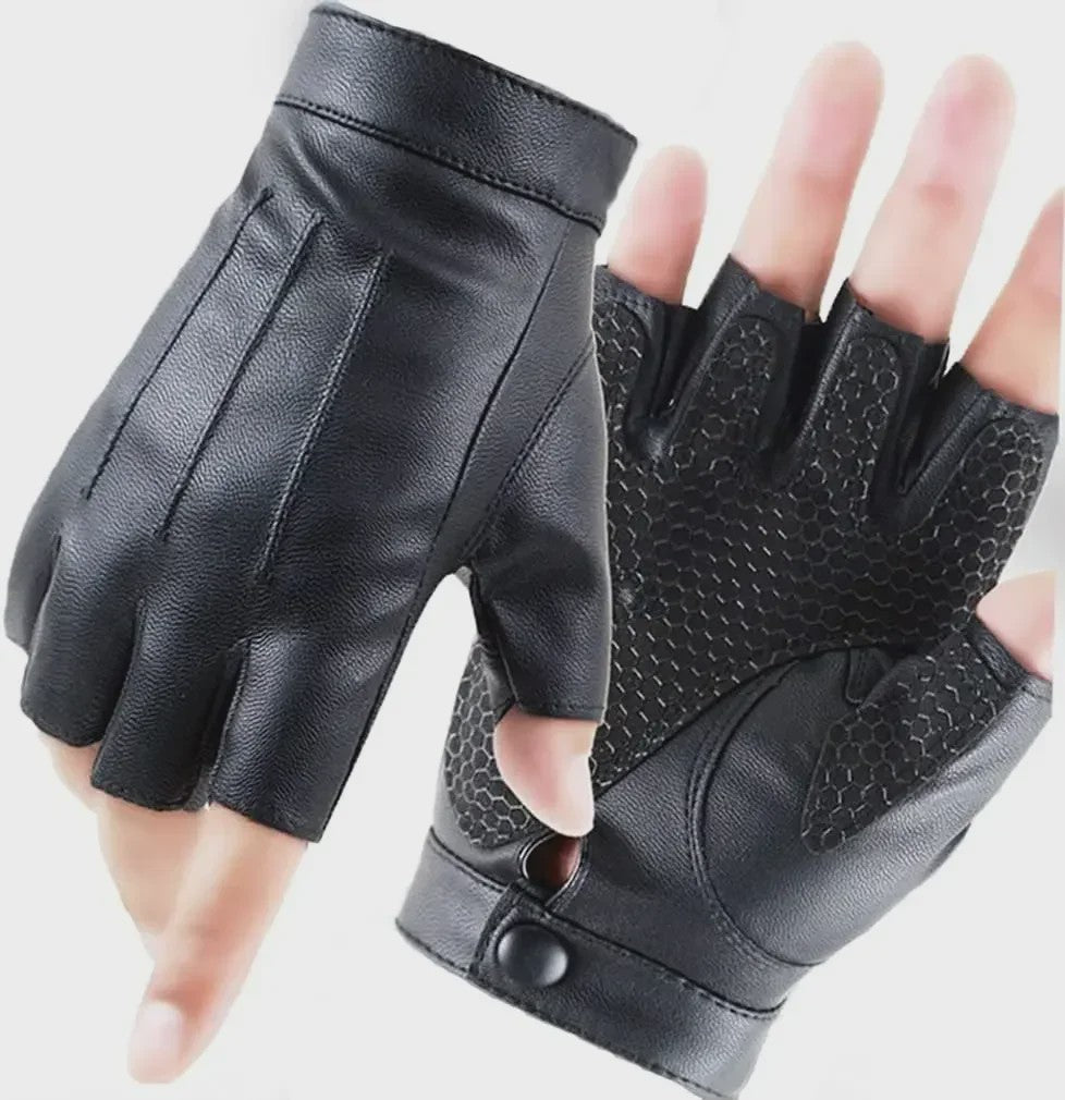 Vingerloze PU Lederen Handschoenen met Anti-slip Laag - Ideaal voor Fietsen, Motorrijden & Outdoor Sport