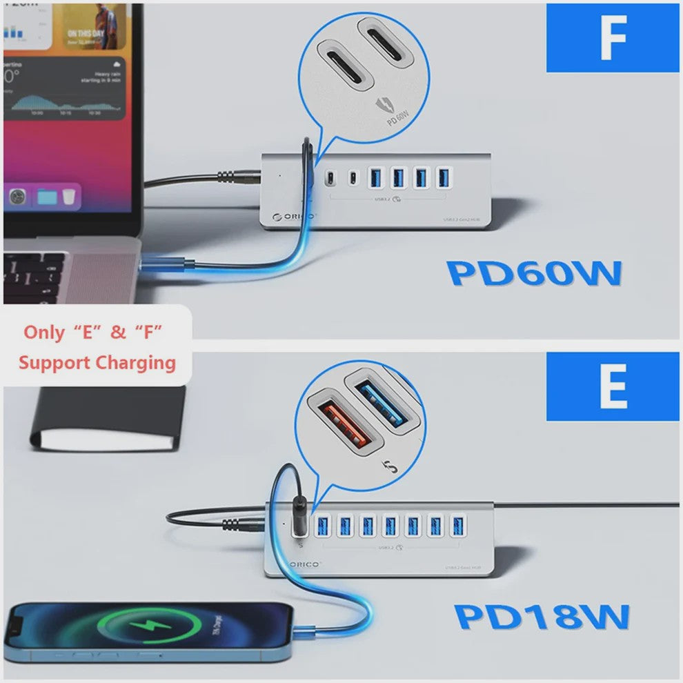 ORICO 10Gbps USB 3.2 Docking Station Hub met PD60W Opladen en 4/7 Poorten