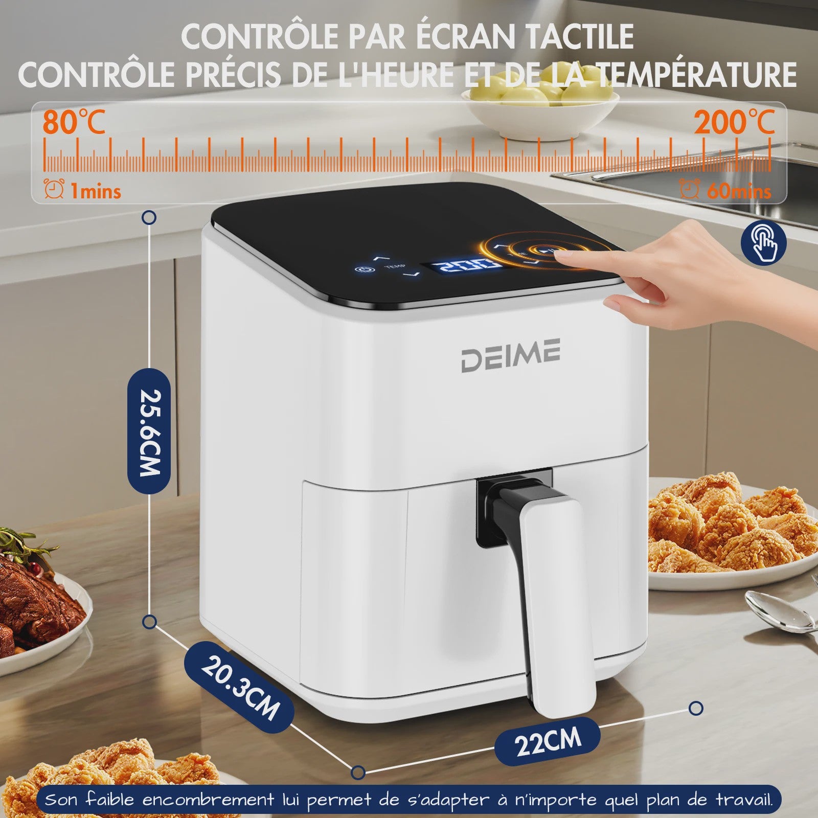 DEIME Compacte Airfryer 2.5L met Digitaal Touchscreen - Gezond Frituren voor 1-2 Personen