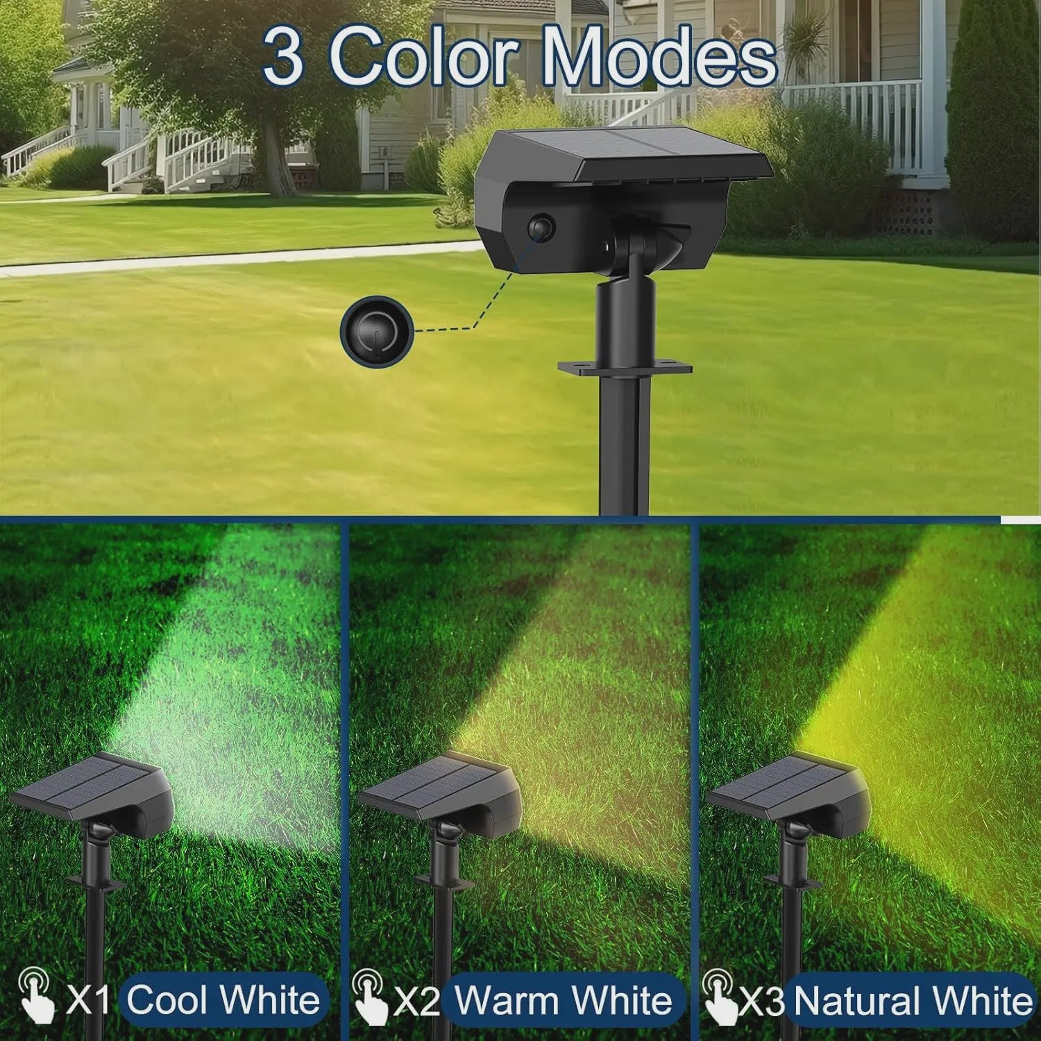 Solar Tuinspots Buiten - 74 LED, 3 Kleuren, IP65 Waterdicht, 2-in-1 Grondspots voor Tuin, Pad & Oprit