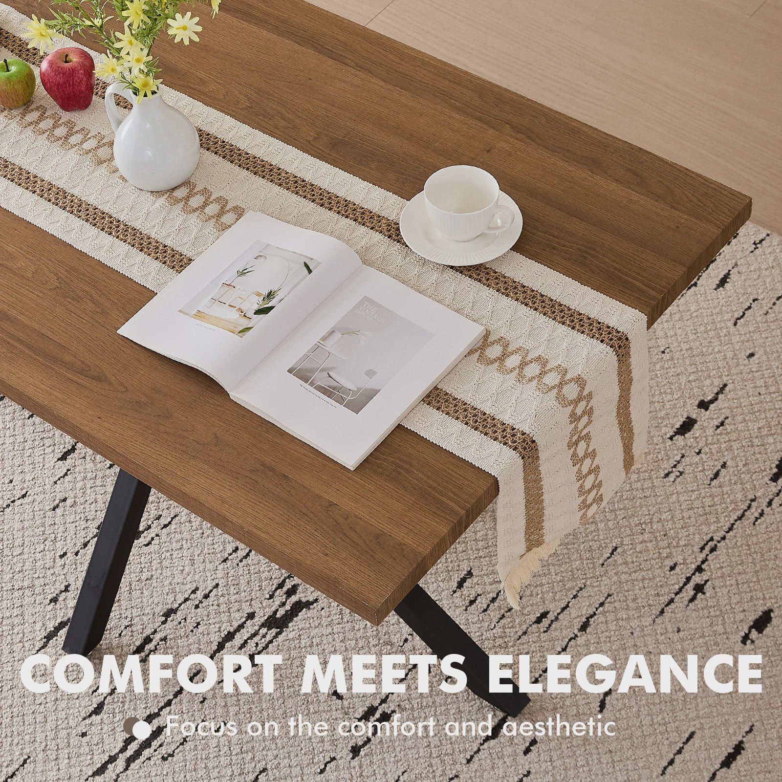 Moderne Rechthoekige Eettafel 140x80cm met Zwart Metalen Onderstel - Geschikt voor 4-6 Personen