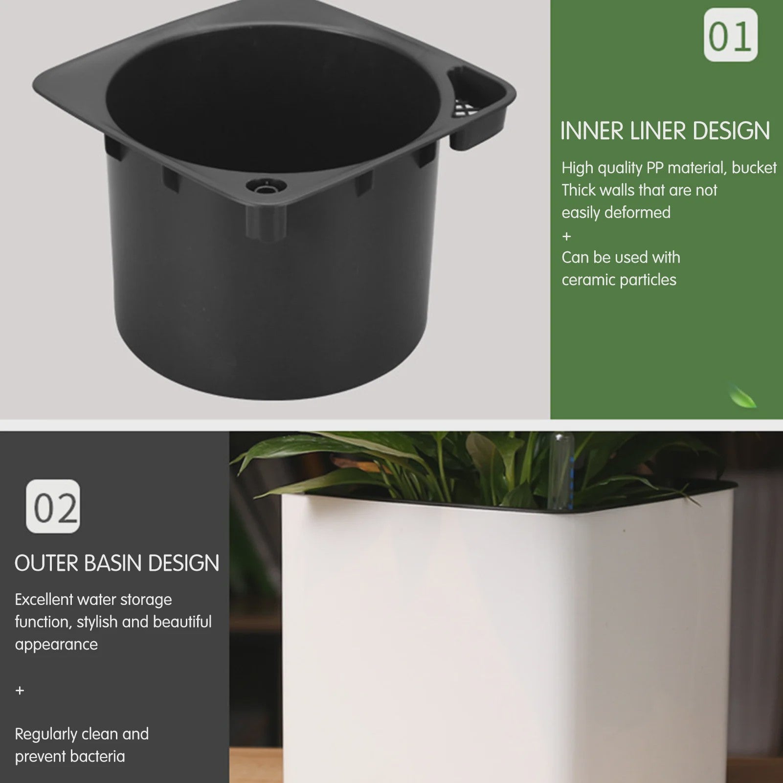 Self Watering Planter Self-watering Pot with Water Level Indicator White Self Watering Planter Modern Decorative Planter Pot