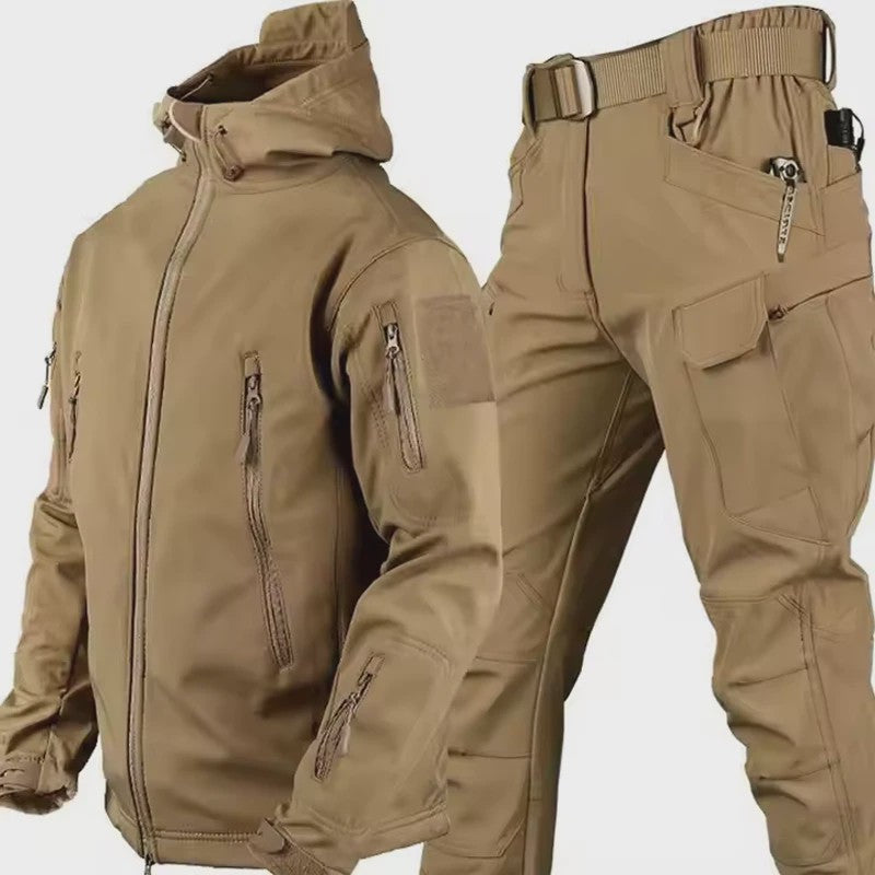 Waterdichte Heren Tactical Set: Softshell Jas & Fleece Cargo Broek voor Outdoor Avonturen