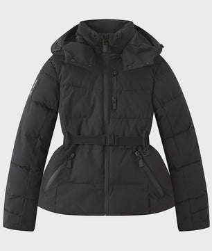 Dames Winter Parka Jas met Capuchon, Hoge Taille en Riem - Warm & Winddicht