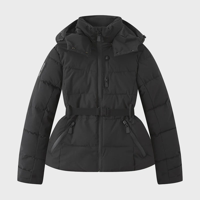 Dames Winter Parka Jas met Capuchon, Hoge Taille en Riem - Warm & Winddicht