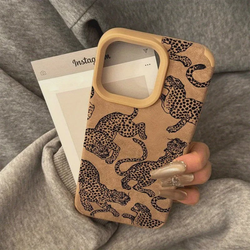 iPhone Hoesje met Levendig Luipaard Patroon - Schokbestendig Bonded Leer