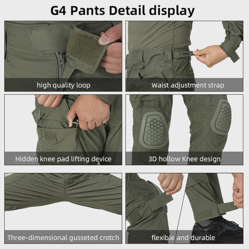 IDOGEAR G4 Tactisch Uniform Shirt & Broek met Kniebeschermers - Heren BDU Trainingskleding
