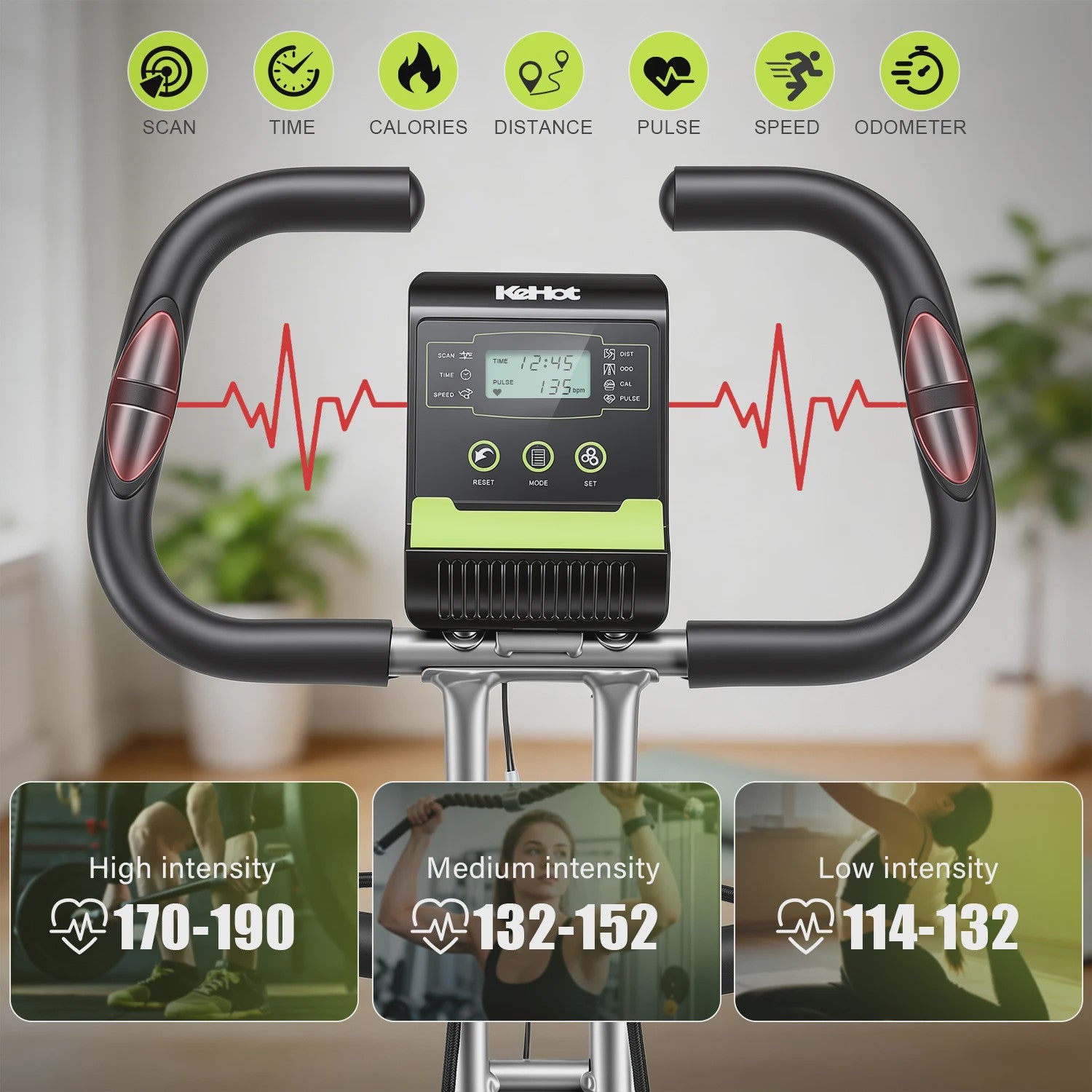 Kehot Opvouwbare Hometrainer met Bluetooth, Hartslagsensor & LCD - Max 145KG