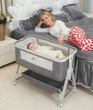 4-in-1 Baby Co-Sleeper Crib: Verstelbaar, Kantelbaar, Wielen met Rem, Matras, 0-24 Maanden