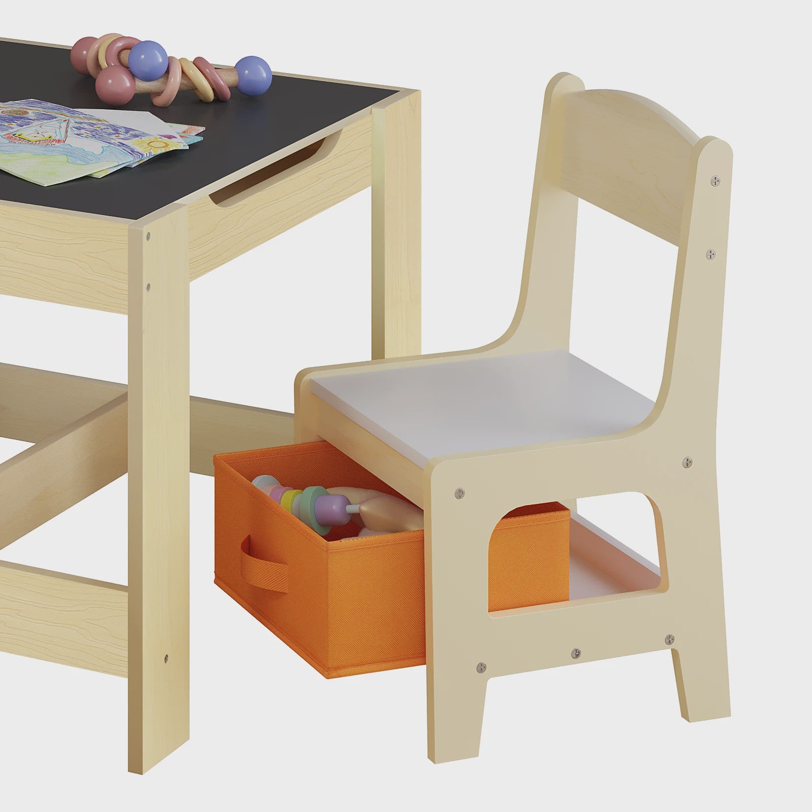 Houten Kinder Speeltafel met 2 Stoeltjes en Opbergruimte