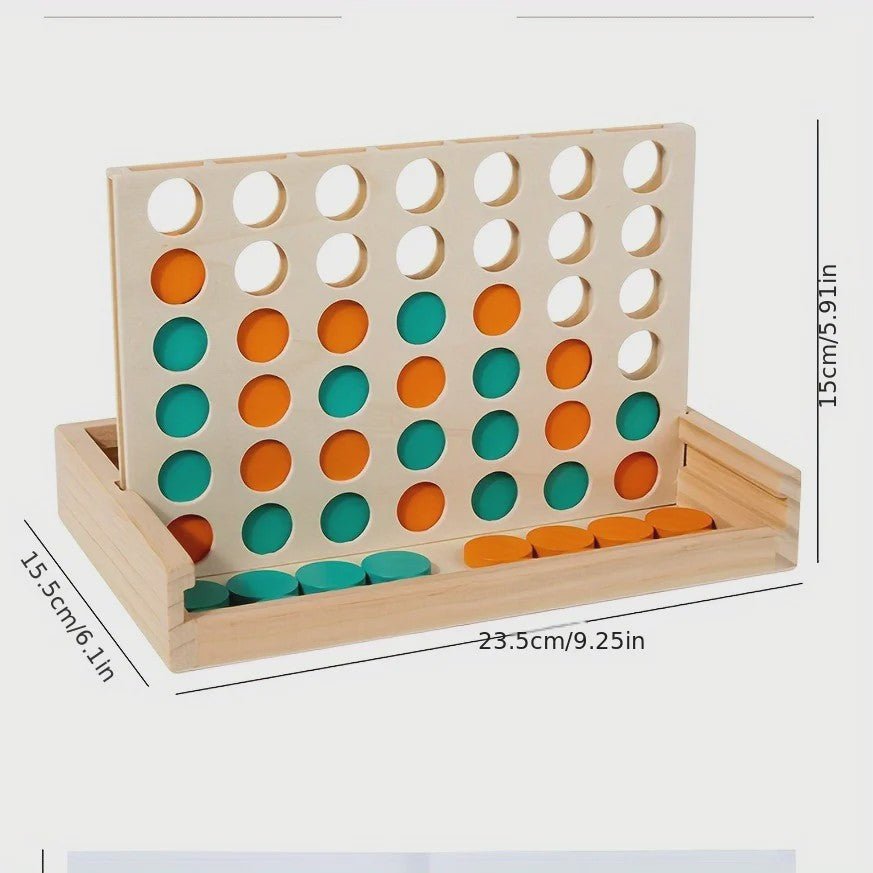 Houten Vier Op Een Rij Spel - Draagbaar Strategisch Bordspel voor 2 Spelers