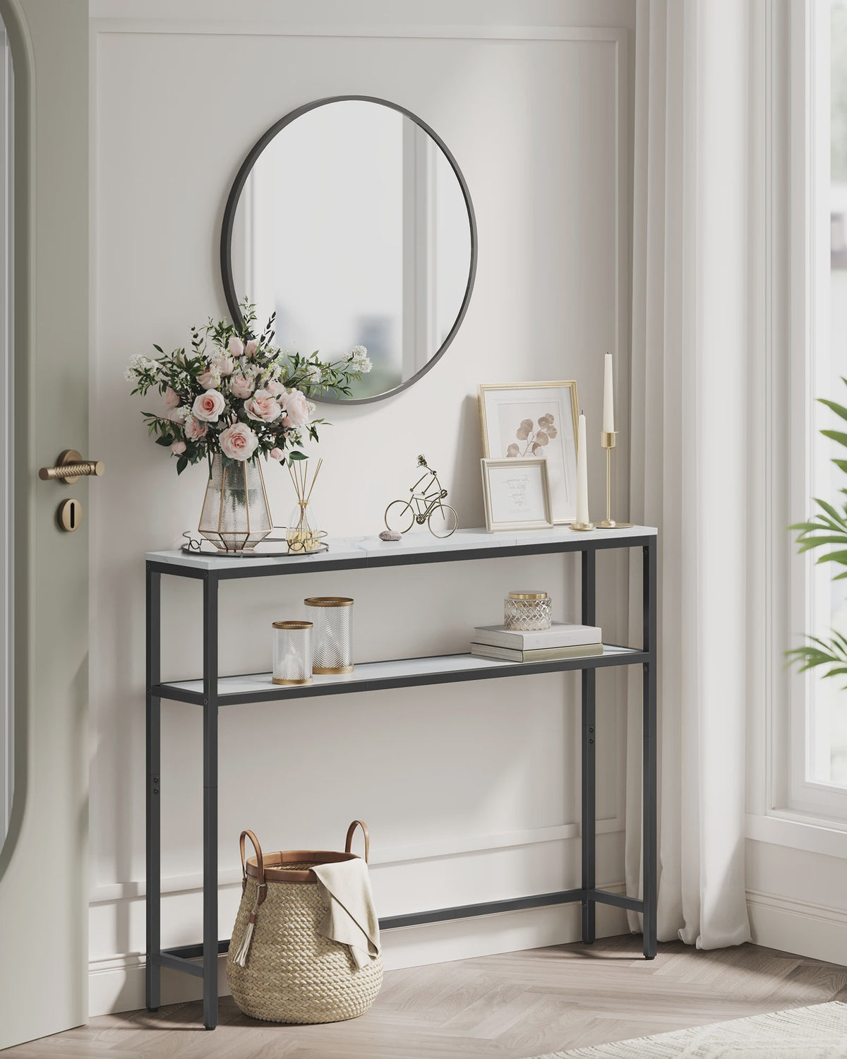 Smal Console Dressoir met 2 Etages - 80x20x100 cm - Industrieel Design