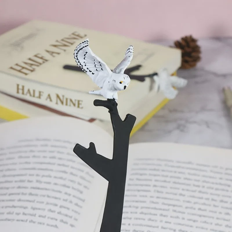 3D Sneeuwuil Boekenlegger met Tak - Uniek Leessieraad voor Boekenliefhebbers