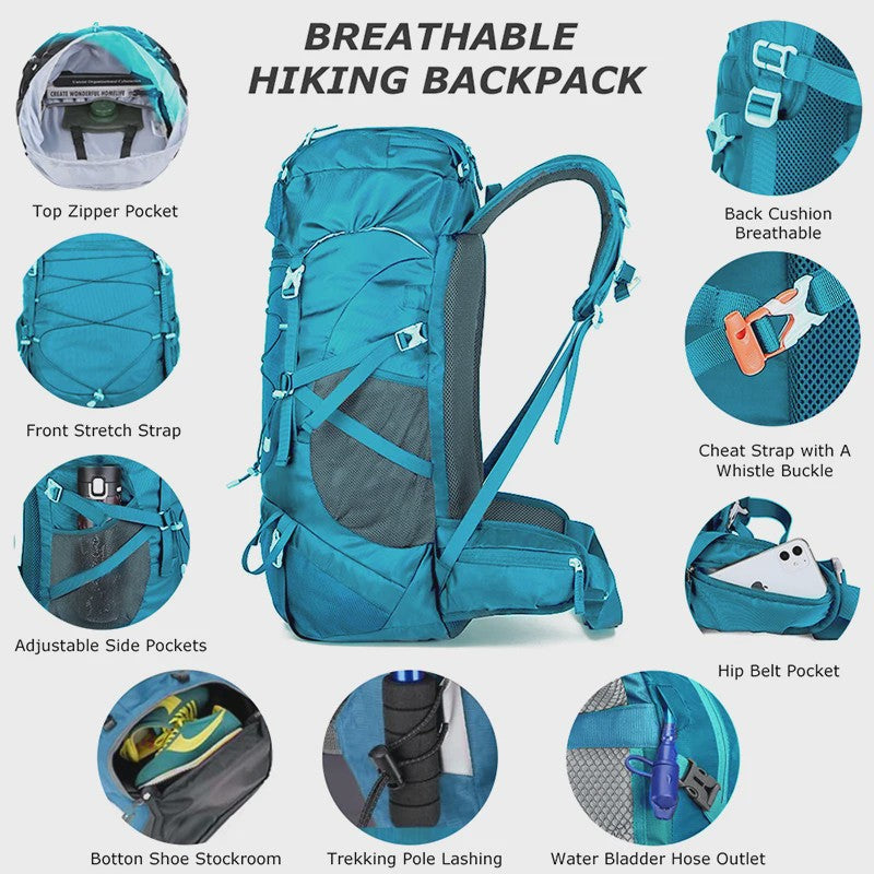 WESTTUNE 50L Wandelrugzak met Regenhoes - Multifunctionele Outdoor Rucksack