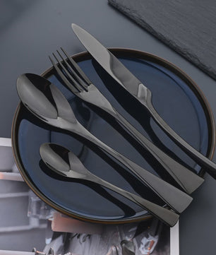 Luxe Bestekset RVS - Zwart Steakmes, Dessertlepel & Vork - Complete Tafelset